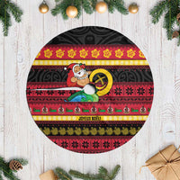 Vanuatu Christmas Tree Skirt Joyeux Noel Surfing Santa With Boar Tusk - Polynesian Pride