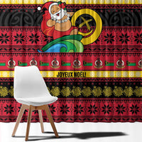 Vanuatu Christmas Window Curtain Joyeux Noel Surfing Santa With Boar Tusk - Polynesian Pride