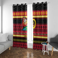 Vanuatu Christmas Window Curtain Joyeux Noel Surfing Santa With Boar Tusk - Polynesian Pride