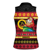 Vanuatu Christmas Women Sleeveless Polo Shirt Joyeux Noel Surfing Santa With Boar Tusk - Polynesian Pride