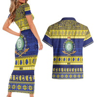 Niue Christmas Couples Matching Short Sleeve Bodycon Dress and Hawaiian Shirt Monuina e Kilisimasi Hiapo Motifs - Polynesian Pride