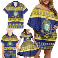 Niue Christmas Family Matching Off Shoulder Short Dress and Hawaiian Shirt Monuina e Kilisimasi Hiapo Motifs - Polynesian Pride
