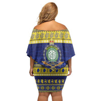 Niue Christmas Off Shoulder Short Dress Monuina e Kilisimasi Hiapo Motifs - Polynesian Pride