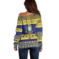 Niue Christmas Off Shoulder Sweater Monuina e Kilisimasi Hiapo Motifs - Polynesian Pride