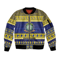 Niue Christmas Sleeve Zip Bomber Jacket Monuina e Kilisimasi Hiapo Motifs - Polynesian Pride