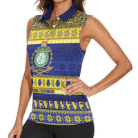 Niue Christmas Women Sleeveless Polo Shirt Monuina e Kilisimasi Hiapo Motifs - Polynesian Pride