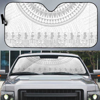 Niue White Sunday Auto Sun Shade Tapu Fanau Ia Puakenikeni Hiapo Pattern - Polynesian Pride