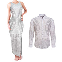 Niue White Sunday Couples Matching Tank Maxi Dress and Long Sleeve Button Shirt Tapu Fanau Ia Puakenikeni Hiapo Pattern - Polynesian Pride