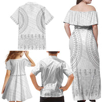 Niue White Sunday Family Matching Off Shoulder Maxi Dress and Hawaiian Shirt Tapu Fanau Ia Puakenikeni Hiapo Pattern - Polynesian Pride