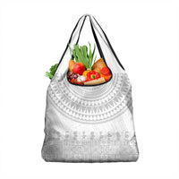Niue White Sunday Grocery Bag Tapu Fanau Ia Puakenikeni Hiapo Pattern - Polynesian Pride