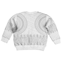 Niue White Sunday Kid Ugly Christmas Sweater Tapu Fanau Ia Puakenikeni Hiapo Pattern - Polynesian Pride