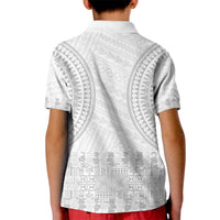 Niue White Sunday Kid Polo Shirt Tapu Fanau Ia Puakenikeni Hiapo Pattern - Polynesian Pride