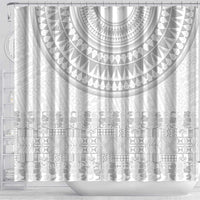 Niue White Sunday Shower Curtain Tapu Fanau Ia Puakenikeni Hiapo Pattern - Polynesian Pride