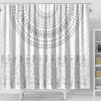 Niue White Sunday Shower Curtain Tapu Fanau Ia Puakenikeni Hiapo Pattern - Polynesian Pride