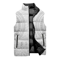 Niue White Sunday Sleeveless Puffer Jacket Tapu Fanau Ia Puakenikeni Hiapo Pattern - Polynesian Pride