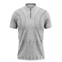 Niue White Sunday Zipper Polo Shirt Tapu Fanau Ia Puakenikeni Hiapo Pattern - Polynesian Pride