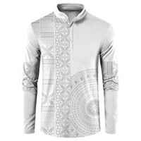 Niue White Sunday Button Sweatshirt Half Hiapo Pattern Vibes - Polynesian Pride