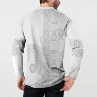 Niue White Sunday Button Sweatshirt Half Hiapo Pattern Vibes - Polynesian Pride