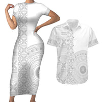 Niue White Sunday Couples Matching Short Sleeve Bodycon Dress and Hawaiian Shirt Half Hiapo Pattern Vibes - Polynesian Pride
