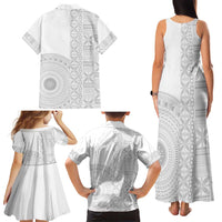 Niue White Sunday Family Matching Tank Maxi Dress and Hawaiian Shirt Half Hiapo Pattern Vibes - Polynesian Pride