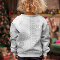 Niue White Sunday Kid Ugly Christmas Sweater Half Hiapo Pattern Vibes - Polynesian Pride