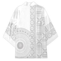 Niue White Sunday Kimono Half Hiapo Pattern Vibes - Polynesian Pride