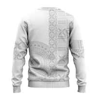 Niue White Sunday Ugly Christmas Sweater Half Hiapo Pattern Vibes - Polynesian Pride