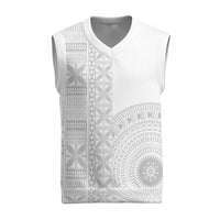 Niue White Sunday Christmas Knitted V-Neck Vest Half Hiapo Pattern Vibes - Polynesian Pride