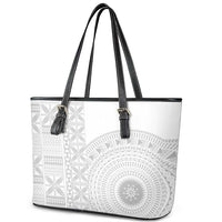 Niue White Sunday Leather Tote Bag Half Hiapo Pattern Vibes - Polynesian Pride