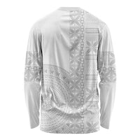 Niue White Sunday Long Sleeve Shirt Half Hiapo Pattern Vibes - Polynesian Pride