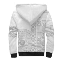 Niue White Sunday Sherpa Hoodie Half Hiapo Pattern Vibes - Polynesian Pride