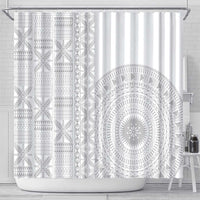 Niue White Sunday Shower Curtain Half Hiapo Pattern Vibes - Polynesian Pride
