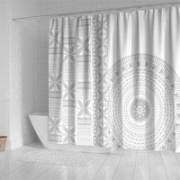 Niue White Sunday Shower Curtain Half Hiapo Pattern Vibes - Polynesian Pride