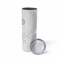 Niue White Sunday Skinny Tumbler Half Hiapo Pattern Vibes - Polynesian Pride