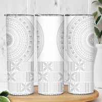 Niue White Sunday Skinny Tumbler Half Hiapo Pattern Vibes - Polynesian Pride
