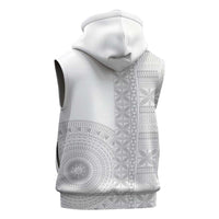 Niue White Sunday Sleeveless Zip Hoodie Half Hiapo Pattern Vibes - Polynesian Pride