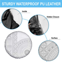 Niue White Sunday Spare Tire Cover Half Hiapo Pattern Vibes - Polynesian Pride