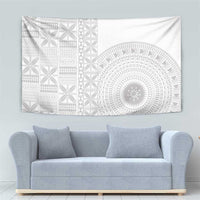 Niue White Sunday Tapestry Half Hiapo Pattern Vibes - Polynesian Pride