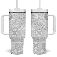 Niue White Sunday Tumbler With Handle Half Hiapo Pattern Vibes - Polynesian Pride