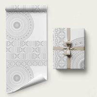 Niue White Sunday Wrapping Paper Half Hiapo Pattern Vibes - Polynesian Pride