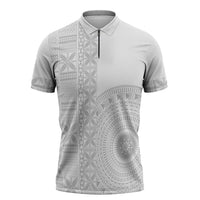 Niue White Sunday Zipper Polo Shirt Half Hiapo Pattern Vibes - Polynesian Pride
