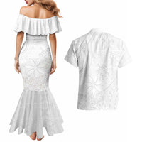 Tapu Fanau Ia Niue Couples Matching Mermaid Dress and Hawaiian Shirt Happy White Sunday Unique Hiapo - Polynesian Pride