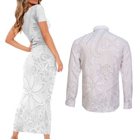 Tapu Fanau Ia Niue Couples Matching Short Sleeve Bodycon Dress and Long Sleeve Button Shirt Happy White Sunday Unique Hiapo - Polynesian Pride