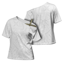 Tapu Fanau Ia Niue Cross Shoulder Shirt Happy White Sunday Unique Hiapo - Polynesian Pride
