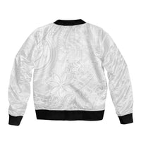 Tapu Fanau Ia Niue Sleeve Zip Bomber Jacket Happy White Sunday Unique Hiapo - Polynesian Pride