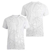 Tapu Fanau Ia Niue Women V-Neck T-Shirt Happy White Sunday Unique Hiapo - Polynesian Pride
