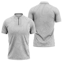 Tapu Fanau Ia Niue Zipper Polo Shirt Happy White Sunday Unique Hiapo - Polynesian Pride