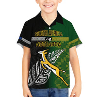 Personalised New Zealand and South Africa Rugby Family Matching Short Sleeve Bodycon Dress and Hawaiian Shirt 2023 World Cup Final All Black Springboks Together LT14 Son's Shirt Black - Polynesian Pride