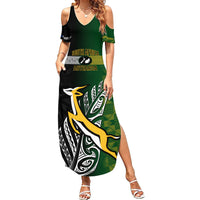 Personalised New Zealand and South Africa Rugby Family Matching Summer Maxi Dress and Hawaiian Shirt 2023 World Cup Final All Black Springboks Together LT14 Mom's Dress Black - Polynesian Pride