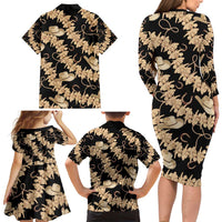 Vanuatu Cowboy Family Matching Long Sleeve Bodycon Dress and Hawaiian Shirt Seamless Straw Hats Hibiscus - Polynesian Pride